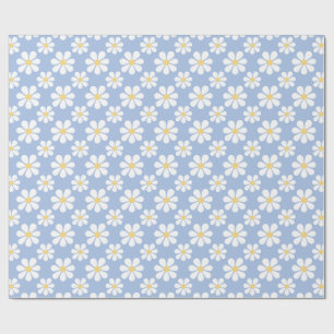 Blue White Daisy Pattern  Wrapping Paper