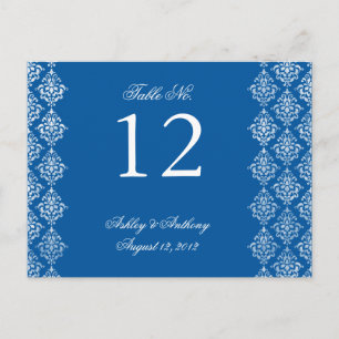 Blue White Damask Arabesque Table Number Card
