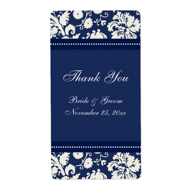 Blue White Damask Wedding Labels (Front)