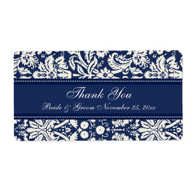 Blue White Damask Wedding Labels (Front)