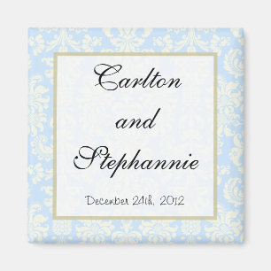 Blue/White Damask Wedding Magnet Favour