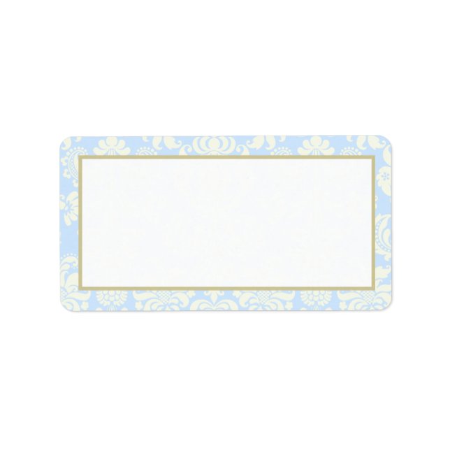Blue/White Damask Wedding Mailing Address Label (Front)