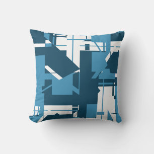Blue White Dark Turquose Geometric Abstract Motif Cushion