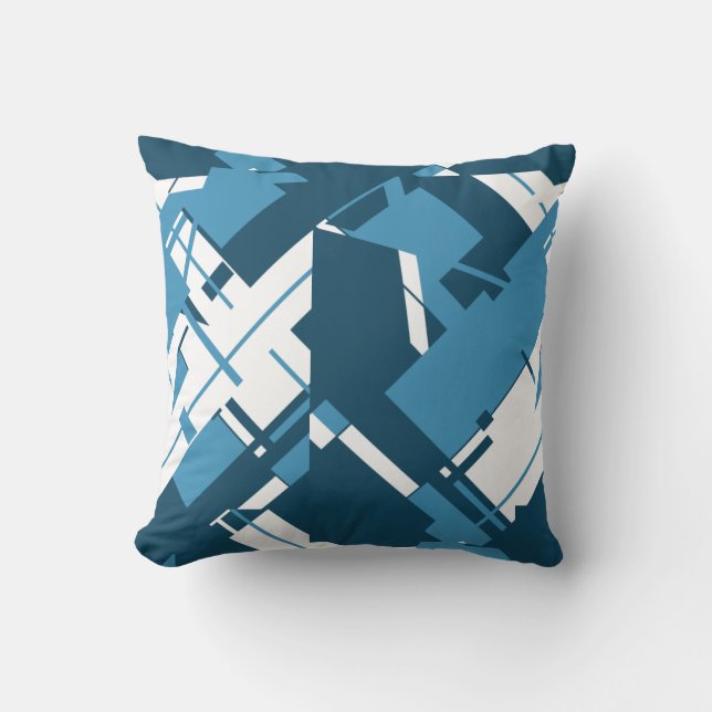 Blue White Dark Turquose iDiagonal Abstract Design Cushion (Front)
