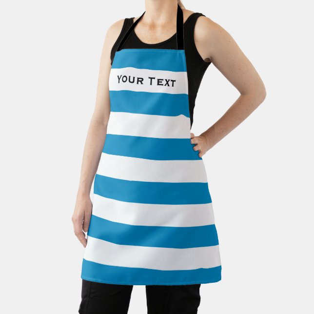 Blue & White Deckchair Stripes Personalised Apron (Insitu)