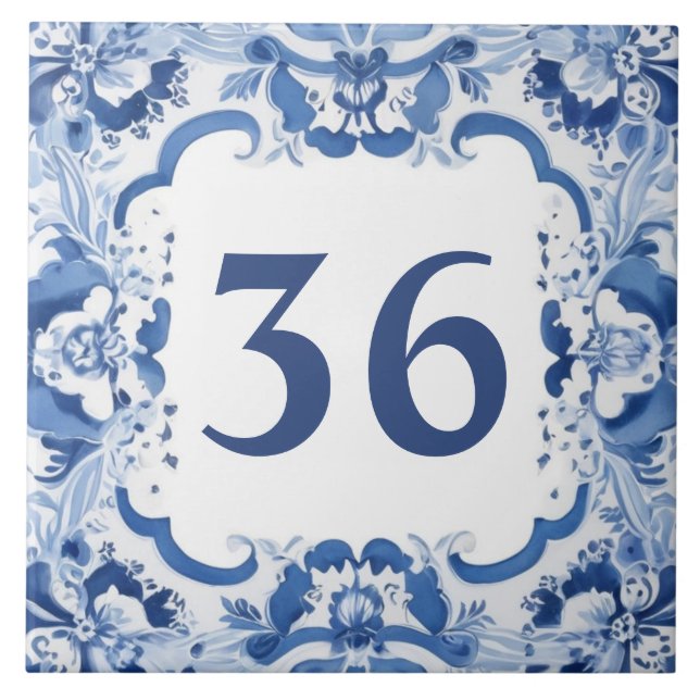 Blue & White Delft Custom House Number Plate Sign Ceramic Tile (Front)