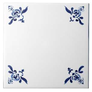 Blue White Delft Floral Corner Flourish Ceramic Tile