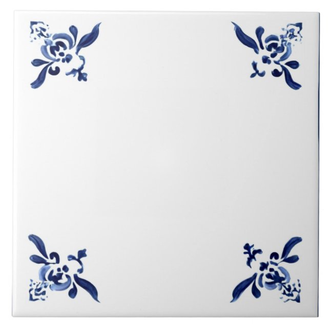 Blue White Delft Floral Corner Flourish Ceramic Tile (Front)