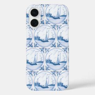Blue White Delft Sailboat Faux Tiles iPhone iPhone 16 Case
