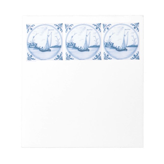 Blue White Delft Sailboat Notepad (Front)