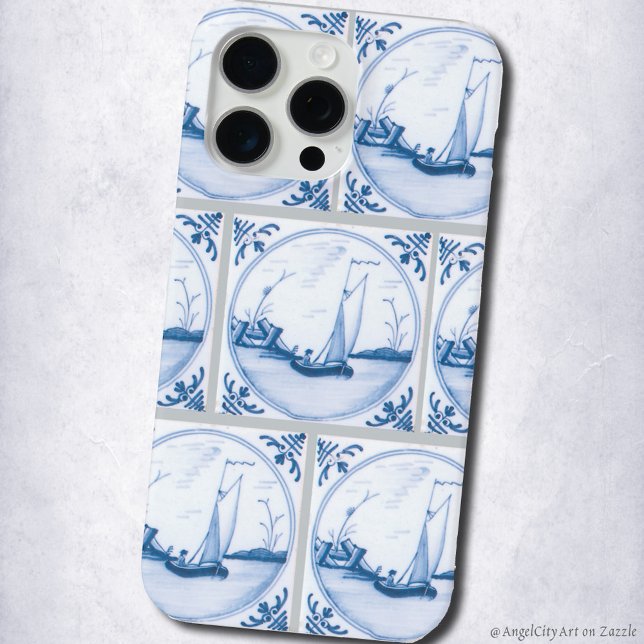 Blue White Delft Sailboats Faux Tile Pattern Case-Mate iPhone Case (Blue White Delft Sailboats Faux Tile Pattern Phone Case)