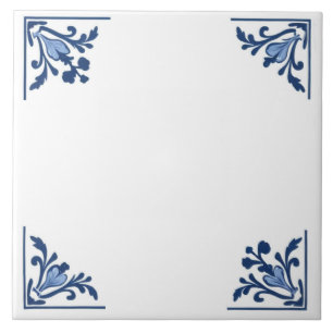 Blue White Delft Simple Floral Corner Ornament Ceramic Tile