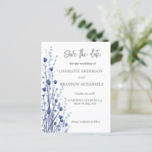 Blue White Delicate Wildflowers Save The Date Announcement Postcard