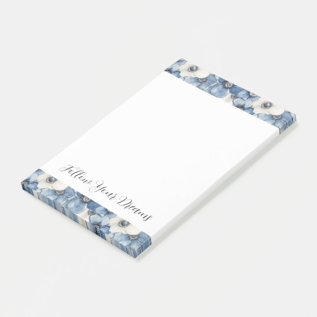 Blue White Denim Flowers Birthday Post-it Notes (Angled)