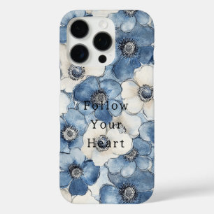 Blue White Denim Flowers iPhone 16 Pro Case