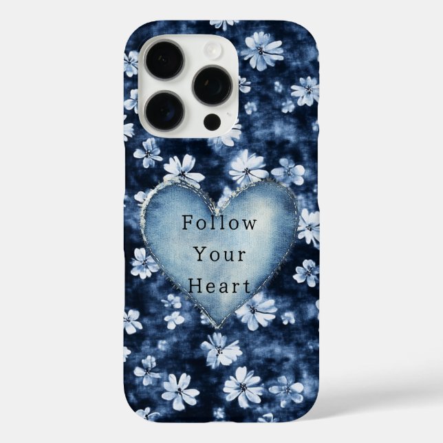 Blue White Denim Flowers Heart Case-Mate iPhone Case (Back)