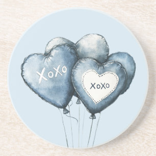 Blue White Denim Heart Balloons Coaster