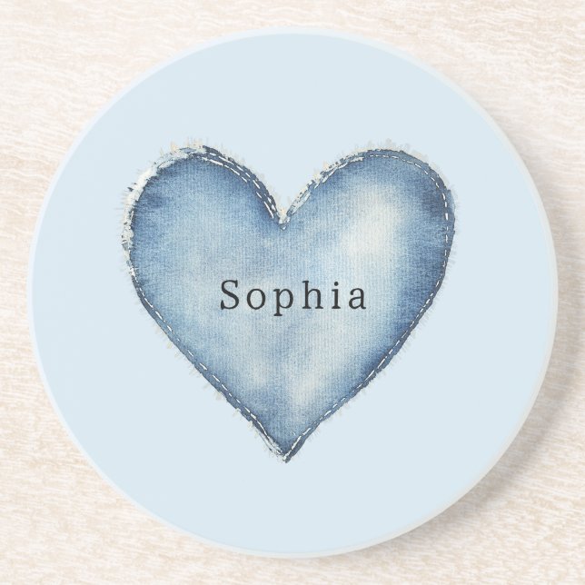 Blue White Denim Heart   Coaster (Front)