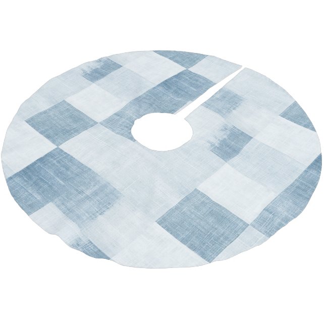 Blue White Denim Jean Christmas Brushed Polyester Tree Skirt (Angled)