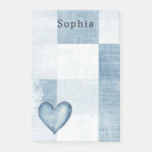 Blue White Denim Jean Heart Personalised Name Post-it Notes