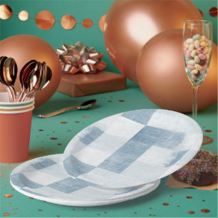 Blue White Denim Jean Stripes Birthday Paper Plate