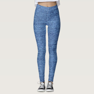 Blue White Denim Texture Look Image Leggings