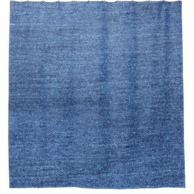 Blue White Denim Texture Look Image Shower Curtain (Front)