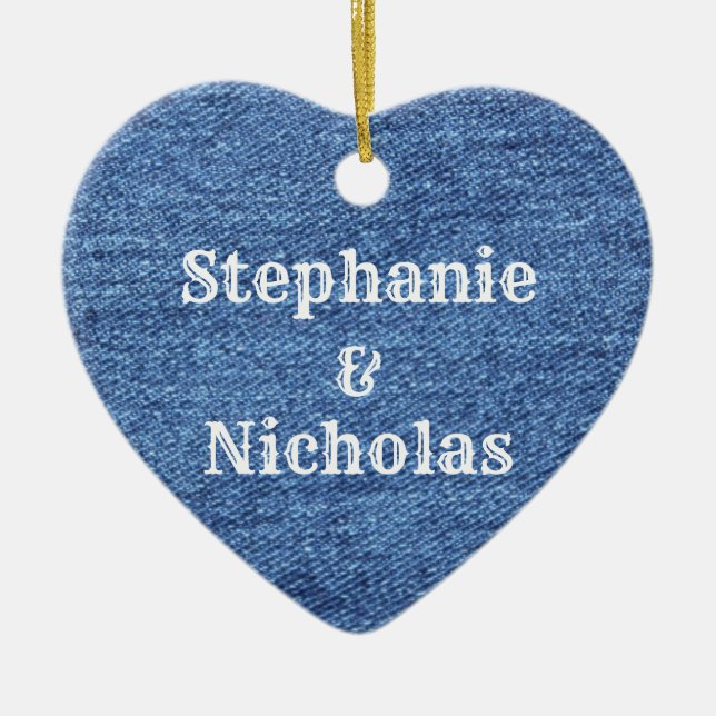 Blue White Denim Theme Wedding Ceramic Ornament (Front)