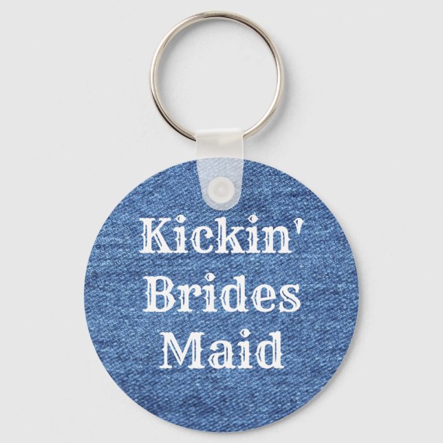 Blue White Denim Theme Wedding Key Ring (Front)
