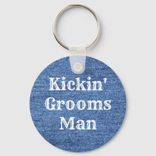 Blue White Denim Theme Wedding Key Ring