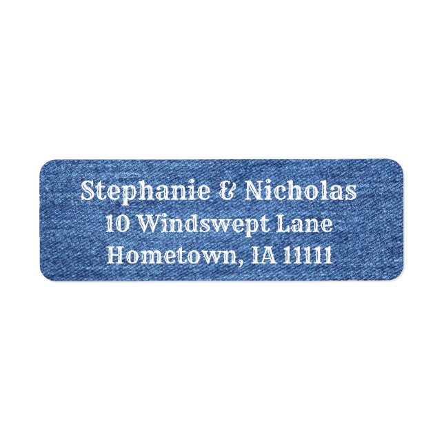 Blue White Denim Theme Wedding Return Address Label (Front)