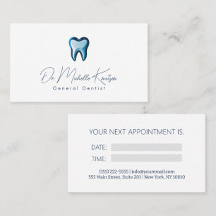 Blue White Dentist Professional Dental Appointment Business Card