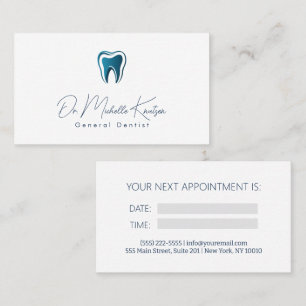 Blue White Dentist Professional Dental Appointment Business Card