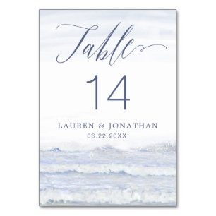 Blue, White Destination Wedding, Ocean Waves Table Number