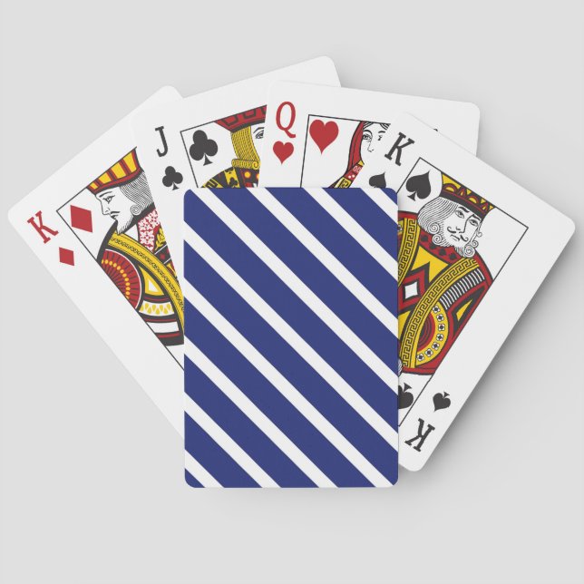 Blue & White Diagonal Stripes Playing Cards (Back)