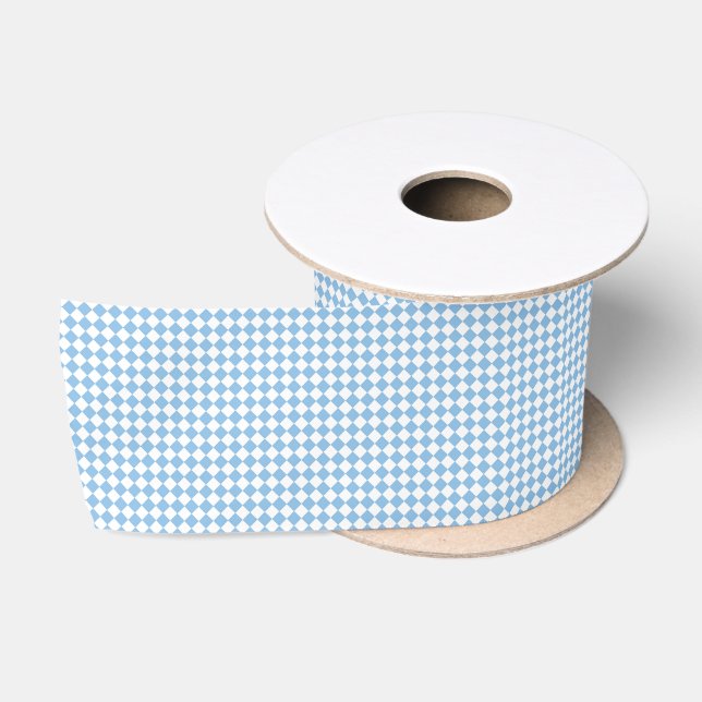 Blue White Diamond Chequered Pattern Satin Ribbon (Spool)