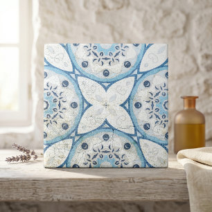 Blue White Distressed Cracked Stone-Look Mosaic Ceramic Tile