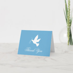Blue & white dove bird wedding thank you card