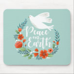 Blue White Dove Peace on Earth Christmas Mouse Pad<br><div class="desc">A pretty mouse pad featuring a dove in a floral wreath with the words Peace on Earth. The mouse pad is designed in blue,  red and white. An elegant mouse pad for the Christmas holiday season. Designed for you by Blackberry Boulevard.</div>