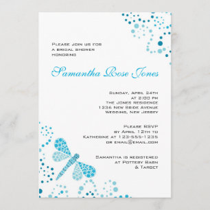 Blue & White Dragonfly Pointillism Bridal Shower Invitation