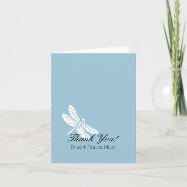 Blue White Dragonfly Thank You Card (Front)