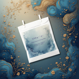 blue white Dreamy coastal marble ink wedding Favour Bag