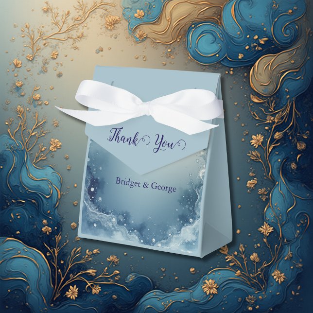 blue white Dreamy coastal marble ink wedding Favour Box (Creator Uploaded)