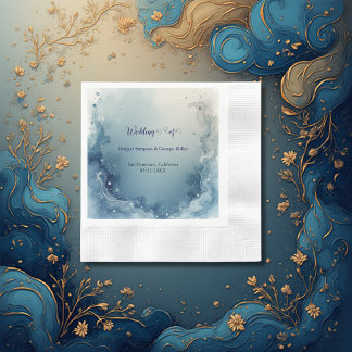 blue white Dreamy coastal marble ink wedding Napkin