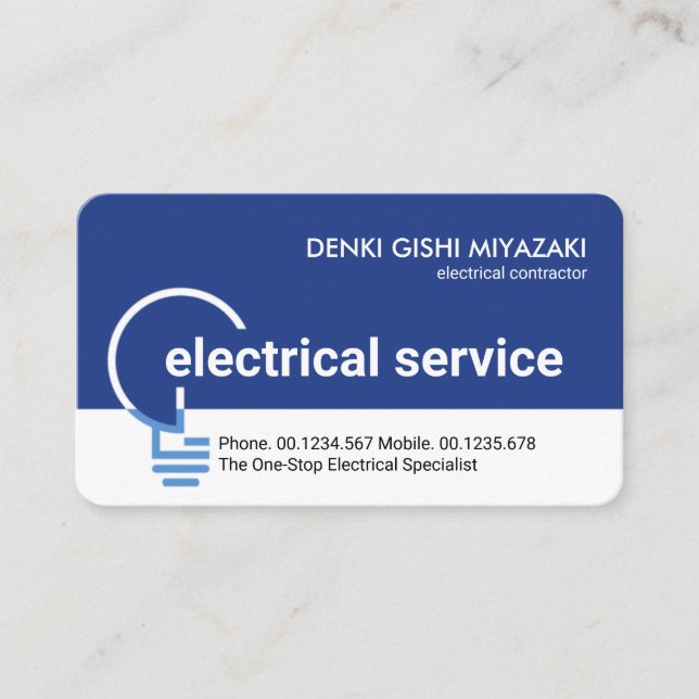 Blue White Electrical Service Contractor Business Card (Front)