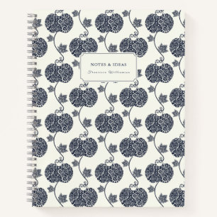 Blue White Elegant Apples Vintage Ornate Pattern Notebook