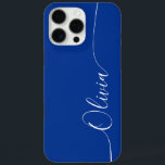 Blue White Elegant Calligraphy Script Name iPhone 16 Pro Max Case<br><div class="desc">Blue White Elegant Calligraphy Script Custom Personalised Name iPhone 16 Pro Max Smart Phone Cases features a modern and trendy simple and stylish design with your personalised name in elegant hand written calligraphy script typography on a blue background. Designed by ©Evco Studio www.zazzle.com/store/evcostudio</div>