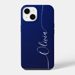 Blue White Elegant Calligraphy Script Name iPhone 14 Case