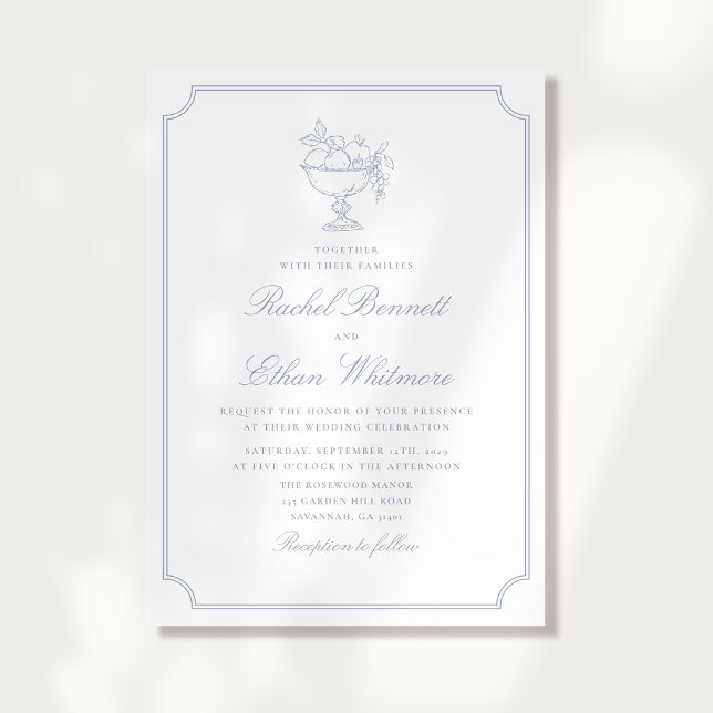 Blue & White Elegant Frame Wedding Invitation (Creator Uploaded)