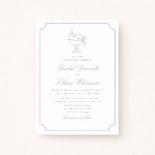 Blue & White Elegant Frame Wedding Invitation